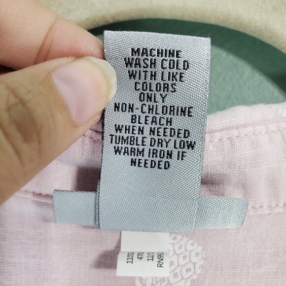 Catherines Womens Pink Pineapple Print No Gap Linen Button Front Shirt Size 2X - Picture 5 of 6